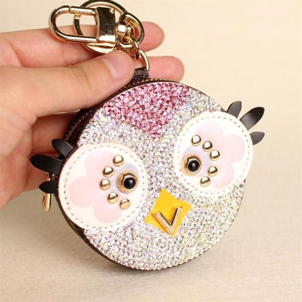 Bonito coruja frango cristal dos desenhos animados anime moeda bolsa chaveiro pingente de couro do plutônio carteira chaveiro para mulher saco charm2265