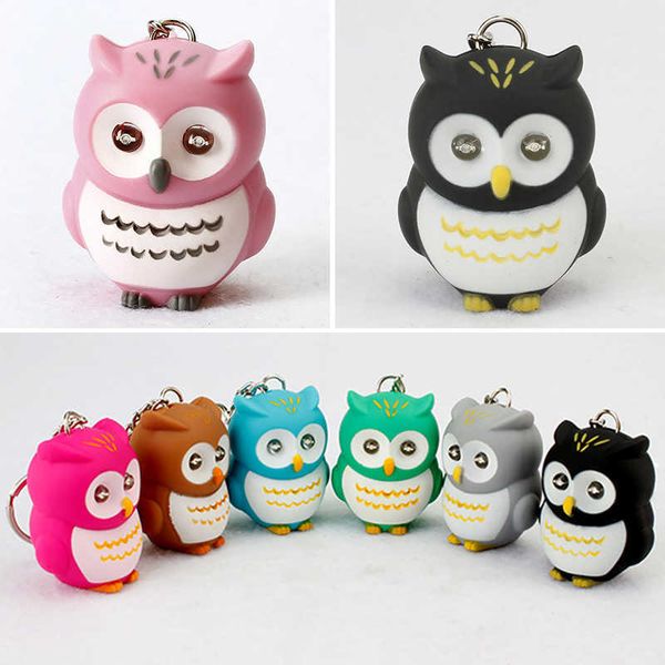 Mignon hibou LED oeil porte-clés avec son porte-clés animal de Noël porte-chaîne pour enfants cadeaux créatifs jouets mini porte-clés cadeau G1019