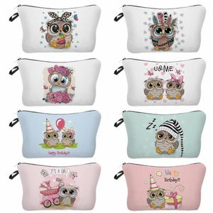 Leuke uil print make -uptassen voor dames ruime toilettas Mini Travel Practical Pencil Case Birthday Custom Pattern Cosmetic Pouch 50mf#