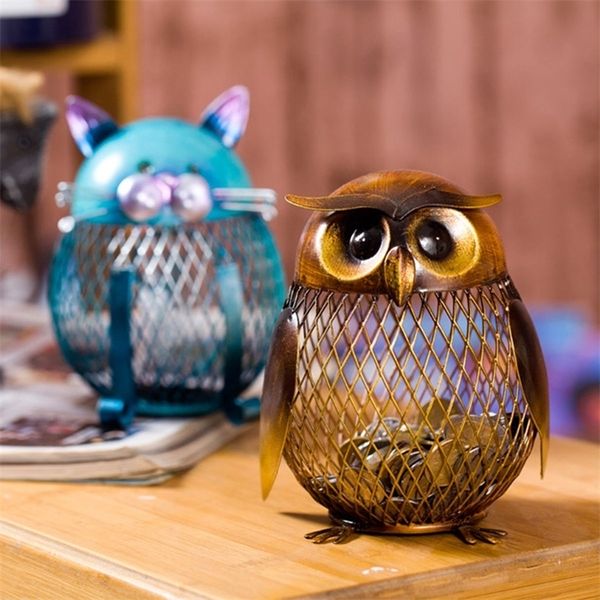 Mignon Hibou En Forme De Tirelire Pièces De Stockage En Métal Coin Money Saving Box Jar Décoration De La Maison Artisanat Cadeau De Noël Pour Les Enfants 201125