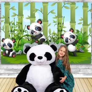 Couper panda 1er anniversaire fond pour la photographie en bambou fleur baby shower arrière-douche