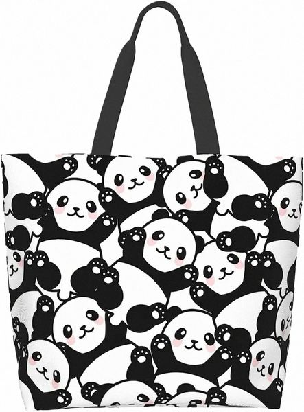 Mignon Panda Beach Canvas Tote Sac Sac à main décontracté sac à main réutilisable Boutique de voyage Bag Tote Cadeaux pour femmes filles N4CN #