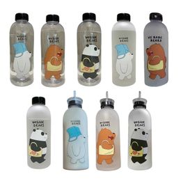 Lindas botellas de agua de Panda Bear Cup 1000ml con botella de dibujos animados transparentes de paja Botthware de proteína a prueba de fuga esmerilado 240420