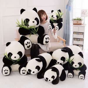 Poupée panda mignonne peluche poupées de chiffon dessin animé style couché panda noir et blanc