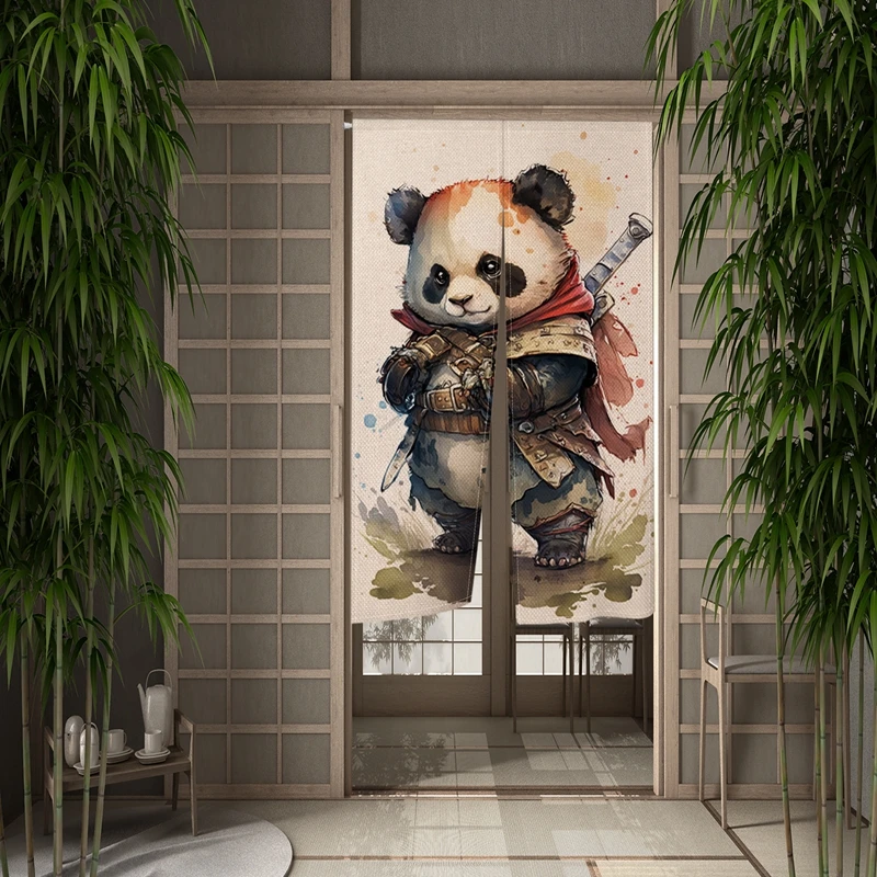 Söt panda dörr gardin japansk panel traditionell bambu målning dörröppar rum divider gardin kök vägg hängande rum dekor