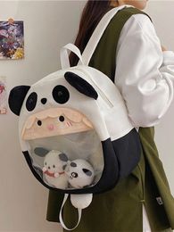 Schattige Panda Ita Tas Rugzakken HighCapacity Pluche Pop Meisje Pijn Japanse Veelzijdige Contrasterende Mini Jeugd School 240304