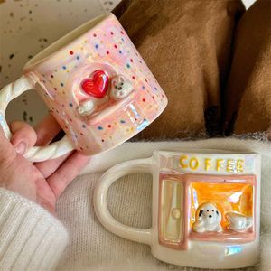 Mignon Pearlescent en relief Puppy Mug Fille de la fille de la fille belle en céramique Couple Couple Breakfast Café tasse d'eau