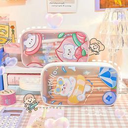 Mignon étui à crayons Transparent PVC Kawaii sac de rangement étudiant papeterie fournitures scolaires Portable grande capacité cosmétique