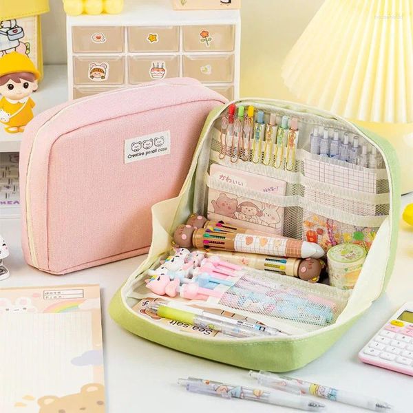 Estuches de lápices bonitos de gran capacidad, bolsa Kawaii, caja para niñas, suministros para la vuelta a la escuela, papelería de oficina coreana japonesa