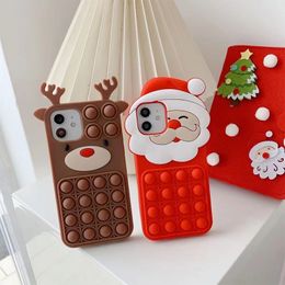 Pop It Push Bubble Silicone Cases Cover voor iPhone 13 12 Pro Max 11 XR 78 Plus Fidget Reliver Stress Christmas Santa Claus Herten 50 stks / partij