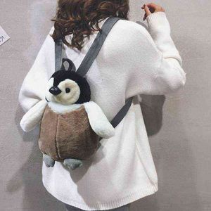 Cute Penguin Plush Backpack For Girls Khaki Penguin Plush Shoulder Bag Birthday Best Gift For Girls Soft Small Bag Y1105