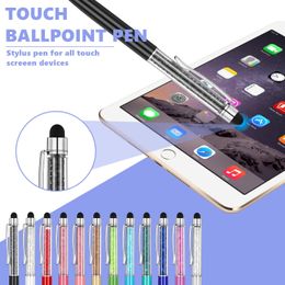 Cute Pens Bling Bling 2-en-1 Slim Crystal Diamond Stylets et stylos à bille à encre noire (12 couleurs)