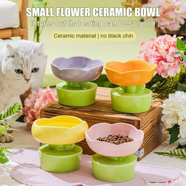 Bowl de compagnie mignon Creative Flower en forme de chat Ceramics Water Bowl accessoires pour animaux de compagnie pour les chats Produits pour animaux de compagnie 240429