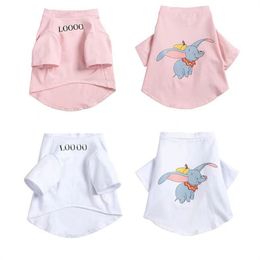 Mignon vêtements pour animaux de compagnie luxe chien t-shirts Lo été mince Style avec motif éléphant chat vêtements blanc rose Designer chien chemise vêtements