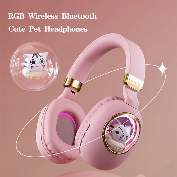 Casque Bluetooth sans fil pour animaux de compagnie mignon casque de jeu RVB annulation de bruit écouteurs stéréo pliables prise en charge des cadeaux AUX pour les enfants de fille