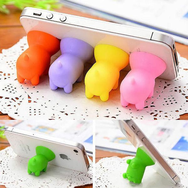 Cute Pig Shape Phone Holder Soporte de montaje universal para IPhone 8 X 7 6 5 Samsung Galaxy con silicona Plastic Ear Dust 100pcs / lot