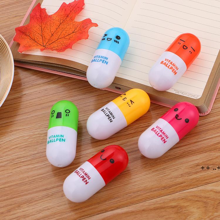 Cute pill pen cartoon expression telescopic Kindergarten small gift capsule creative stationery ball RRB11673
