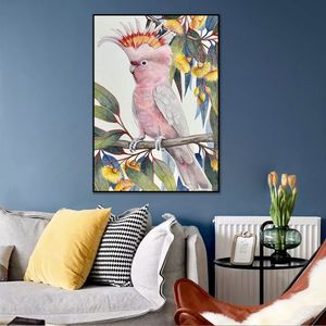 Schattige roze vogel schilderij cartoon dieren canvas posters en afdrukken muur kunstfoto voor woonkamer slaapkamer huisdecoratie