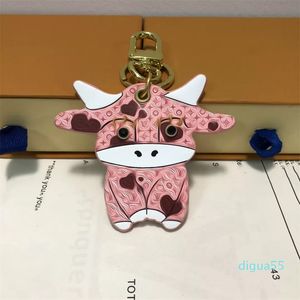 Porte-clés mignon chiot brun veau rose pendentif en forme d'animal amusant motifs abstraits rétro