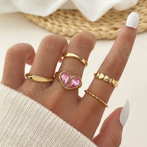 Mignon rose cristal Zircon coeur anneaux ensemble gothique géométrique couleur or bague pour femmes cadeau pour amoureux bijoux de mode