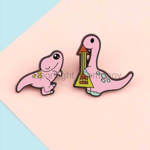 Leuke Roze Dinosaurus Emaille Pin Cartoon Kawaii Muzikale Dier Broches voor Kinderen Tas Kleding Reversspeldjes Badges Sieraden Accessoires