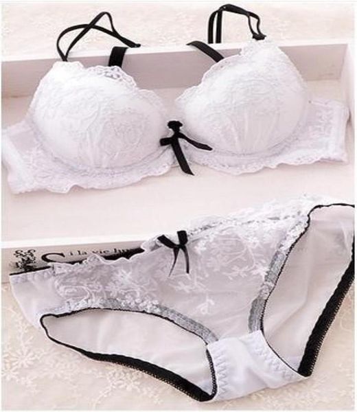 Conjunto de sujetador de ropa interior para niñas, modelos finos, almohadilla bordada de encaje blanco sexy, color rosa bonito, 3632334