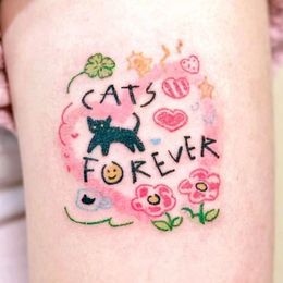 Schattig Roze Hart Fake Tattoos Tijdelijke Waterdichte Tattoo voor Vrouwen Bloem Kat Crayon Art Tatoo Festival Goedkope Goederen Tatto