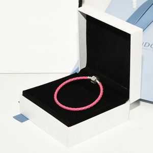 Bracelet à breloques en cuir rose mignon pour Pandora 925 fermoir en argent sterling chaîne à la main bijoux de fête pour femme petite amie cadeau designer Bracelets avec coffret d'origine