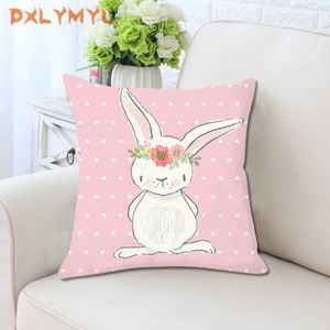 Mignon lapin rose lapin dessin animé Animal coussin 45x45 cm nordique coussin en peluche décoratif pour canapé enfants chambre décor 220507