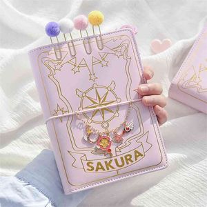 Mignon rose Sakura Anime cahier de journal à feuilles mobiles Pages colorées spirale 6 trous classeur journaux planificateur ensemble de papeterie 210611