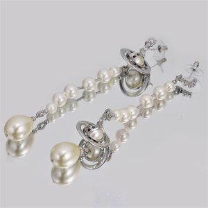 Lindo planeta Long Tassel Earring con sello Saturno Pearl Stud Earring Fashion Jewelry