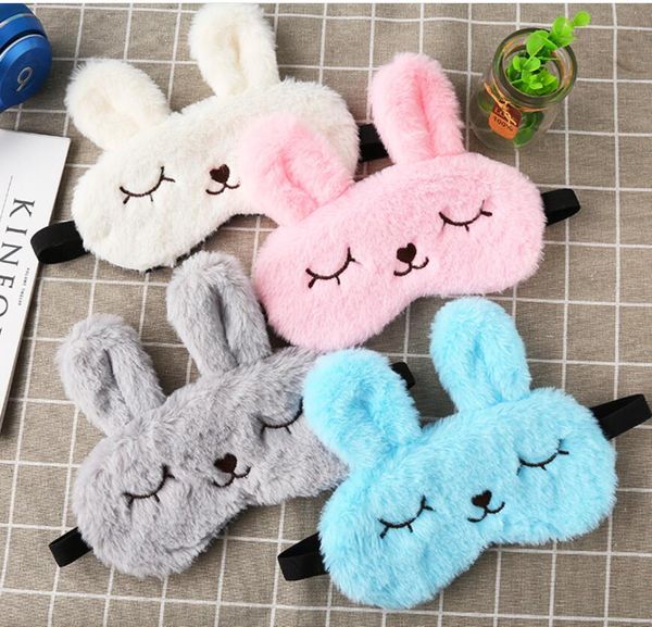 Mignon peluche animal masque pour les yeux couverture masque de sommeil eyepatch bandage bandeau lapin hiver dessin animé sieste ombre à paupières en peluche outils de soins des yeux QQA387