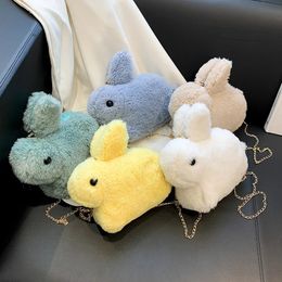 Mignon sacs à dos en peluche lapin poupée fourrure sac doux bandoulière pour femmes chaîne sangle enfants unique épaule messager 240113