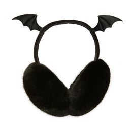 Linda felpa negro ala de murciélago orejeras cálidas góticas para mujer lolita chica oscura calentador manguito plegable cubierta de oreja encantadores accesorios de halloween 240127