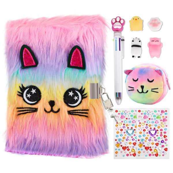 Journal mignon de chat en peluche avec verrouillage et clé pour les enfants Girls Gift Dog Animals Journal Notebook Student School Papenery A5 Botage-blocs 240410