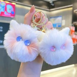 Mignon peluche chat boule de fourrure breloques porte-clés mode Anime chaton pendentif pour femmes sac ornements voiture porte-clés accessoire pour fille cadeaux