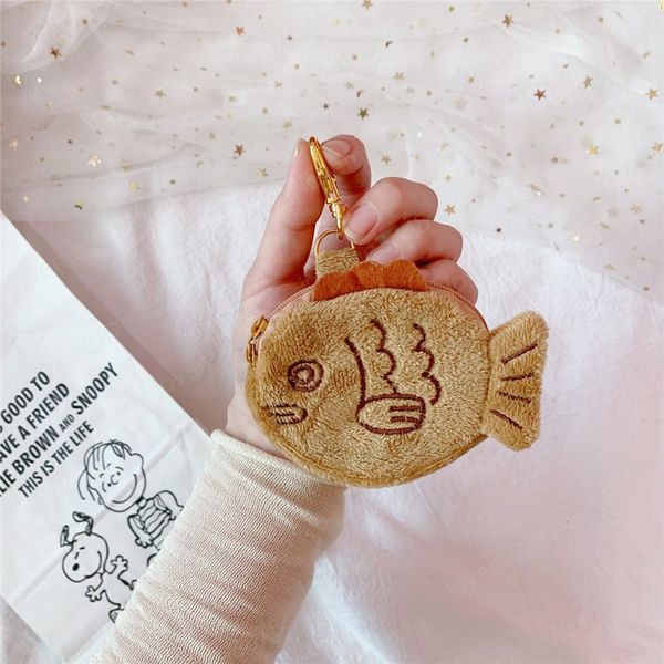 Bonito monedero de felpa, bolso con forma de muñeco de pescado pargo creativo, colgante pequeño para estudiante, Mini monedero con cremallera, bolsa para auriculares, bolso de muñeca