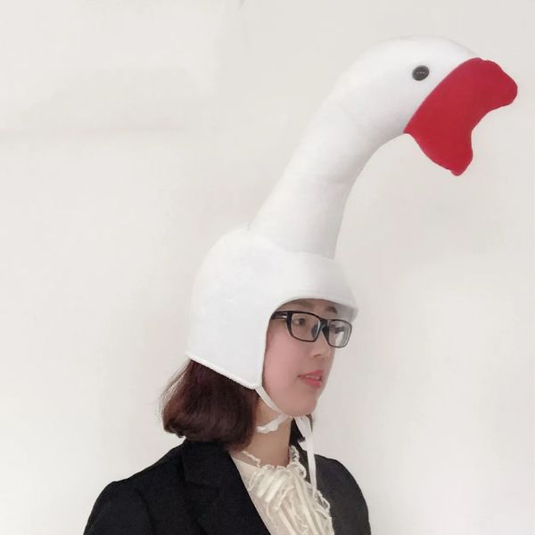 Lindo peluche gran ganso blanco sombreros para mujeres hombres novedad creativo estereoscópico cisne divertido fiesta suministros po props gorras 240103