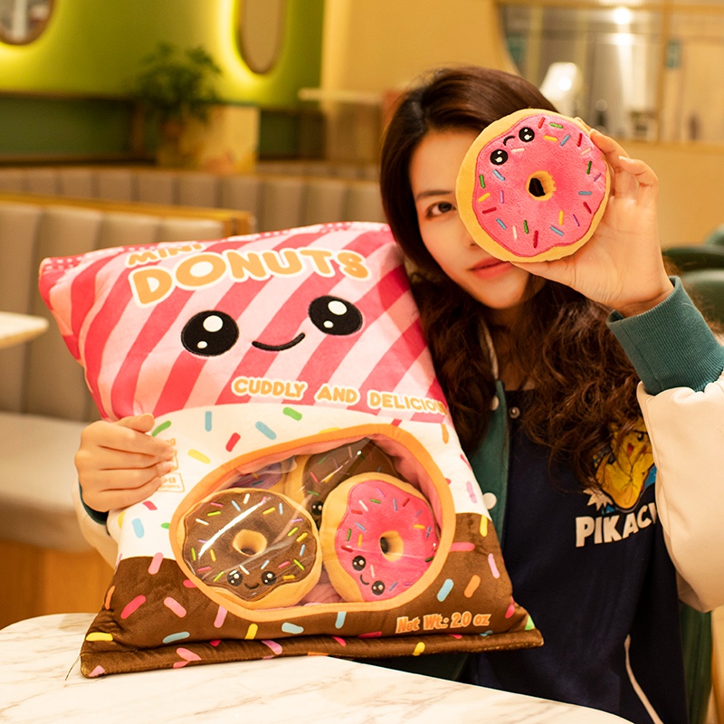 귀여운 플러시 스낵 퍼프 장난감 장난감 스토링 된 도넛 매운 막대기 긴 빵 베개 창조적 인 어린이 장난감 어린이를위한 선물