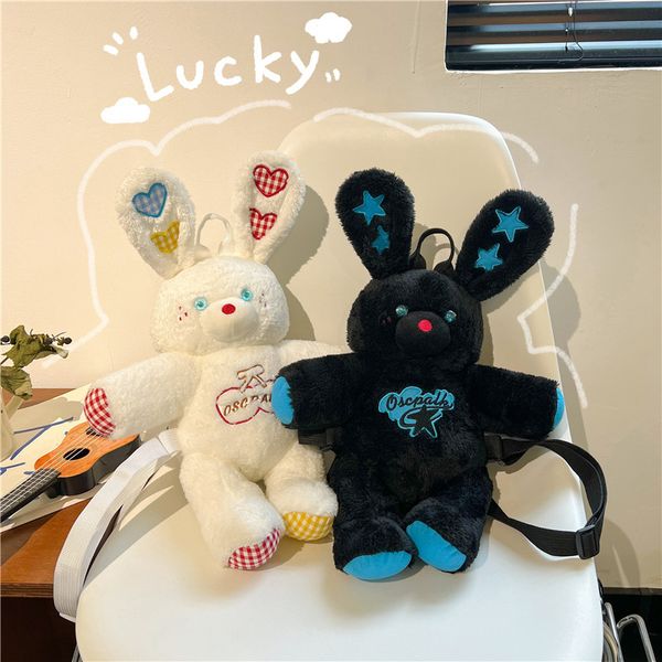 Sac à dos poupée lapin à fermeture éclair en peluche mignonne avec valeur esthétique élevée sac à bandoulière simple et double sac de rangement unique Sac de rangement