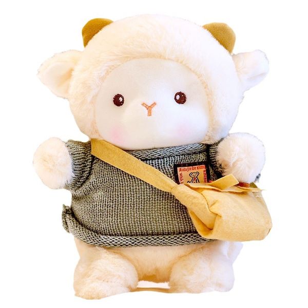 Mignon pok petit mouton poupée en peluche de tissu de tâches dormant sur le lit de poupée de lit cadeau d'anniversaire pour les filles