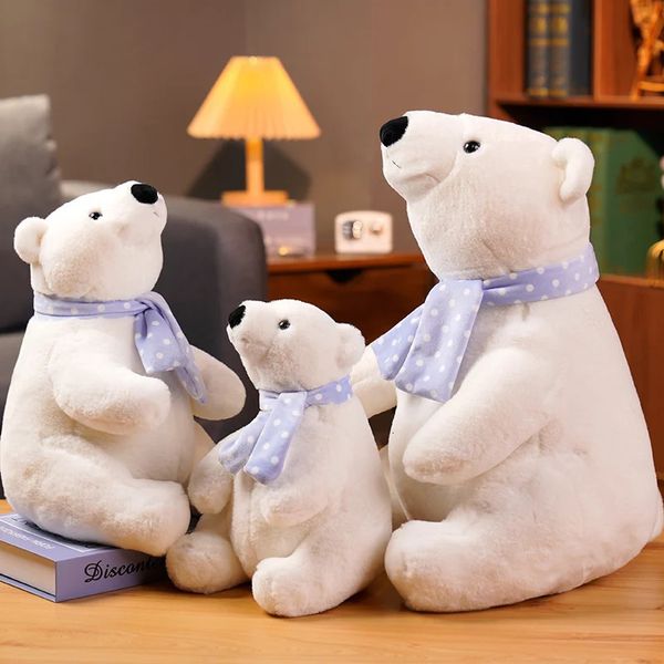Mignon ours polaire en peluche peluche douce peluche animal écharpe ours polaire poupée décoration de chambre enfants cadeau d'anniversaire enfants jouets 240308