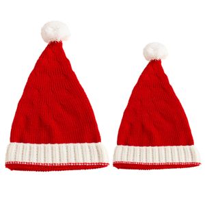 Schattige pompom kinderen meisje jongen beanie cap kerst ouder-kind hoed effen kleur warm gehaakte mom baby bonnet hoed voor kinderen