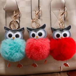 Mignon pompon hibou porte-clés en peluche lapin boule de fourrure porte-clés pour femmes dessin animé voiture pendentif porte-clés sacs accessoires de téléphone portable