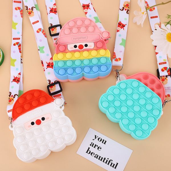 Mignon Pop Sac Doigt Filles Jouets Père Noël Pousser Bulles Squeeze Jouets Silicone Clé Sac À Main Sac Anti-Stress Jeu Messenger Sac pour Filles Cadeaux De Noël