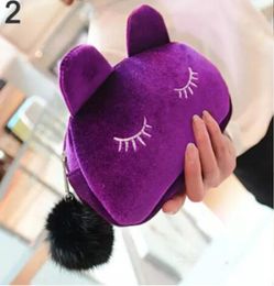 Leuke draagbare cartoon Cat Coin Storage Case Travel Makeup Flanel Pouch Cosmetic Bag Korean and Japan Style 9871326