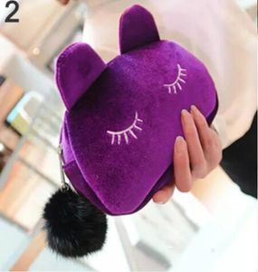 Leuke draagbare cartoon Cat Coin Storage Case Travel Makeup Flanel Pouch Cosmetic Bag Korean and Japan Style 1220133