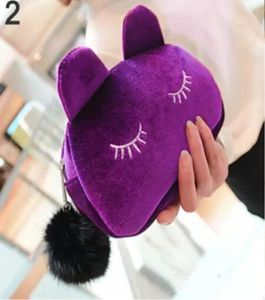 Étui de rangement de monnaie de chat de dessin portable mignon de voyage en flanelle de voyage de flanelle sac coréen et japon 9638216