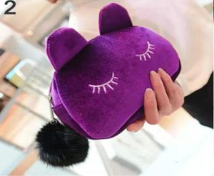 Leuke draagbare cartoon Cat Coin Storage Case Travel Makeup Flanel Pouch Cosmetic Bag Korean and Japan Style 3237356