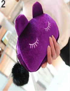 Leuke draagbare cartoon Cat Coin Storage Case Travel Make -up Flanel Pouch Cosmetic Bag Korean and Japan Style 4962015